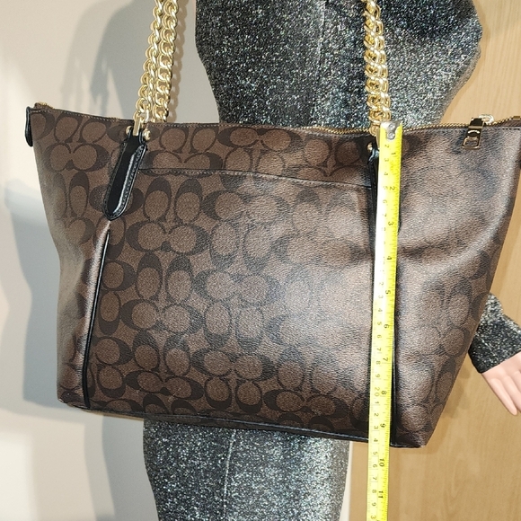 Coach Dark Brown Signature Tote with Gold Chain - Picture 5 of 12